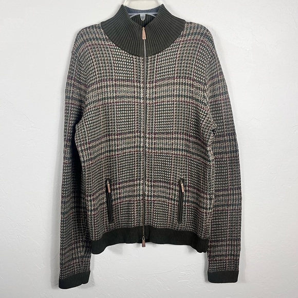 Ralph Lauren Gingham Neutral Indie Sleeze Cotton Zip Up Sweater Jacket - Picture 1 of 6